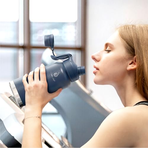IDEUS 32oz Insulated Stainless Bottle with 2 Leakproof Lids, Navy Blue - color: Navy Blue, size: 32 Ounces