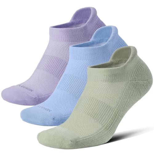 LEVSOX Ankle Compression Socks for Women and Men, Bamboo Viscose Low Cut Cushioned Athletic Running Socks - color: 3 Pairs-light Green/Blue/Purple, size: Small