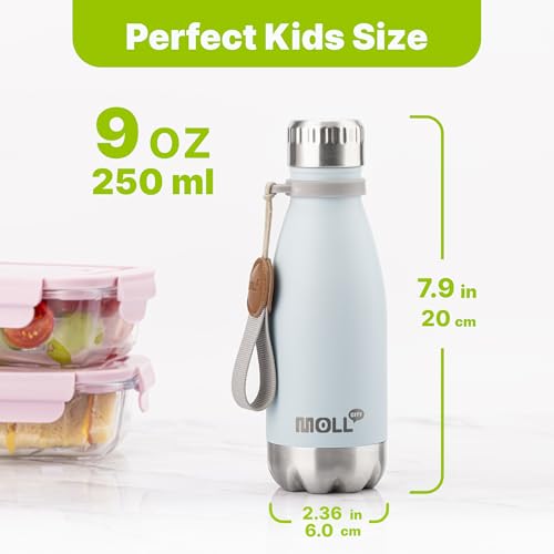 Kids Water Bottle,9 oz Stainless Steel Vacuum Insulated,Leak Proof (2Pcs) - color: Baby Blue 2Pack, size: 9 Ounces