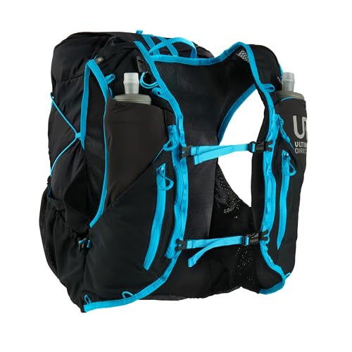Ultimate Direction Adventure Vest | 17 Liter Capacity Hydration Pack for Running, Hiking & Fastpacking - Includes 2 Soft Flasks - color: Black, size: Small