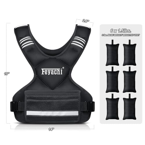 Feyachi Adjustable Weighted Vest, 3-32lb Vest with 6 Ironsand weights - color: Black, size: 3-12 lbs