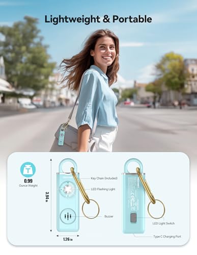 TECKNET Rechargeable Personal Safety Alarm for Women, 130dB Self Defense Keychain Alarm with SOS Strobe Light, Low Battery Notice, Personal Alarm Loud Siren Safety Keychain for Girls Kids Elderly - color: Blue