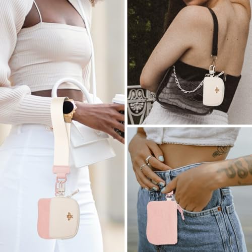 COOLANS Mini Wristlet Wallets Dual Pouch,Around Wristlet Handbag Wallet for Women Zip Cards Holder,Wristlet Bracelet Purse - color: Pink&white