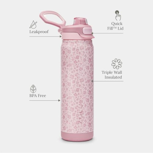 ZULU Powerfill Pro 24oz Stainless Steel Sip or Chug Water Bottle, Flower - color: You're Wild Flower, style: 24oz