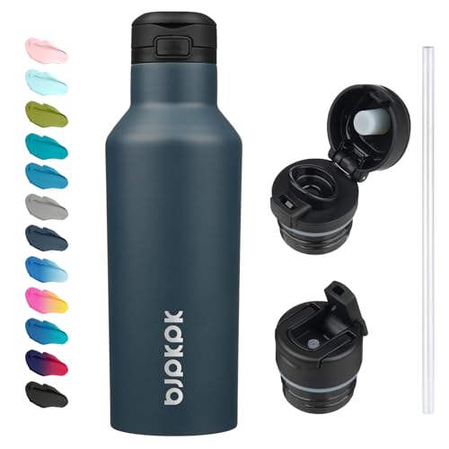 BJPKPK 17oz Insulated Thermal Water Bottle, Straw & Handle, Stainless Steel - color: Navy Blue, size: 17 Ounces