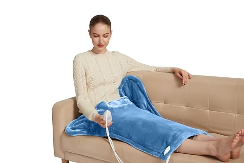 Ambershine 26"x35" XXXL King Size Neck& Shoulder& Back Heating Pad with 12 Temperature Settings& 4 Auto-Off Countdown Timers, Pain Relief for Back/Neck/Shoulder(Light Blue) - color: 03-light Blue