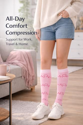 Aoliks 6 Pairs Compression Socks for Women & Nurses, Flying Knee High Socks - color: 02 Pink/Brown, size: Small-Medium