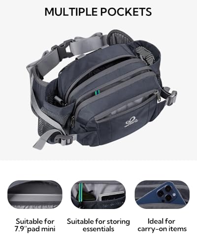 WATERFLY Fanny Pack Waist Bag: Fannie Pack 2 Water Bottle Holders Lumbar Belt Hiking Walking Running Jogging Camping Large Woman Man (Bottle Not Included) - color: Dark Blue