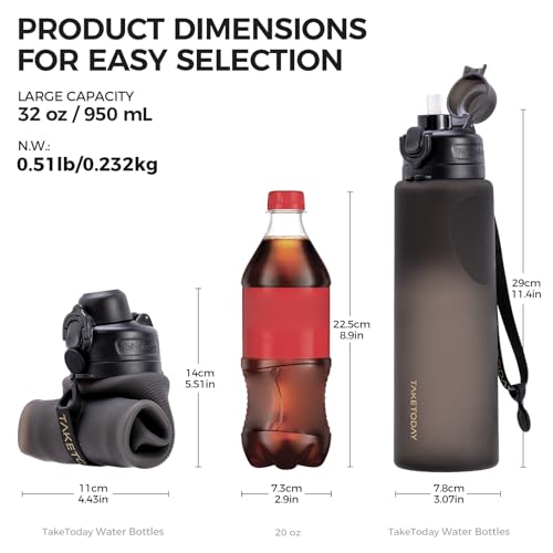 TakeToday Collapsible Water Bottles, Foldable for Travel, 32oz, Purple - color: Purple