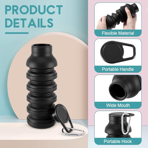 LemonRoad 2 Pcs 20 oz Collapsible Water Bottles, Black, Navy Blue - color: Black,Navy Blue