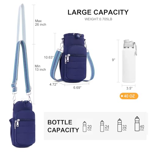 Water Bottle Bag 40 oz Crossbody Holder for Walking Hiking Insulated Carrier Purse with Adjustable Strap - color: Blue