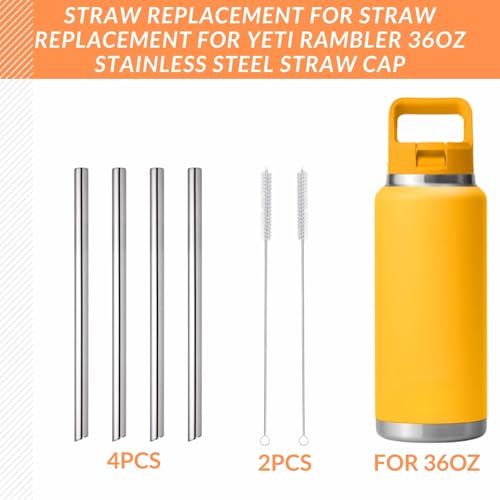 4PCS Replacement Metal Straw for YETI Rambler Jr. Water Bottle, Reusable Stainless Steel Replacement Straws with 2PCS Cleaning Brushes Compatible with YETI Rambler Jr. Bottle (36oz) - size: 36oz