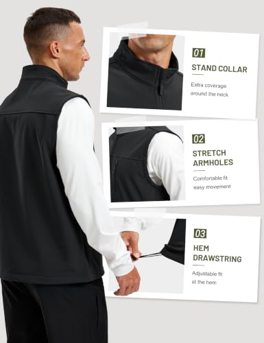 MAGCOMSEN Men's Softshell Golf Vest Outerwear Lightweight Fleece - color: Black, size: Medium