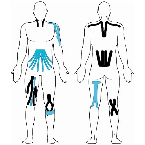 Effekt Manufaktur Kinesiology Tape Waterproof (16 ft x 2 in), 2 Rolls - Elastic Physio Tape for Muscle Support and Injury Recovery, Medical Tape, Kinetic Tape, Durable Kinesthetic Tape (Blue + Black) - color: Blue + Black