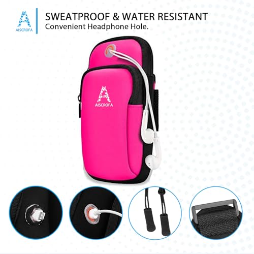 Sports Armband, Running Gym Universal Smartphone Arm Bag with Earphone Hole Multifunctional Pockets foriPhone 15, 14, 13, 12, 11 Pro Max, Xs, Xr, X, 8 Plus, SE, Galaxy S22 Ultra and More - color: Rose Red