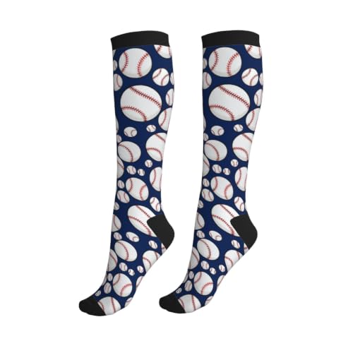 Compression Socks Knee High Circulation Support Socks For Women Men Athletic Running Hiking Cycling - color: Baseball