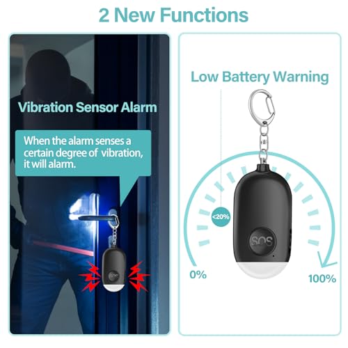 Hion Personal Safety Alarm for Women, 2 Pack Rechargeable 130dB Self Defense Alarm Keychain with LED Flashlight, Emergency Safe Sound Security for Children Elderly College Girls, Black+Pink - color: Black+Pink
