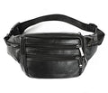Black Leather Fanny Pack for Men & Women, Fashionable Multi-Pockets Waist Belt Bag for Travel Sports Hiking Cycling Fishing Running - color: 809#black