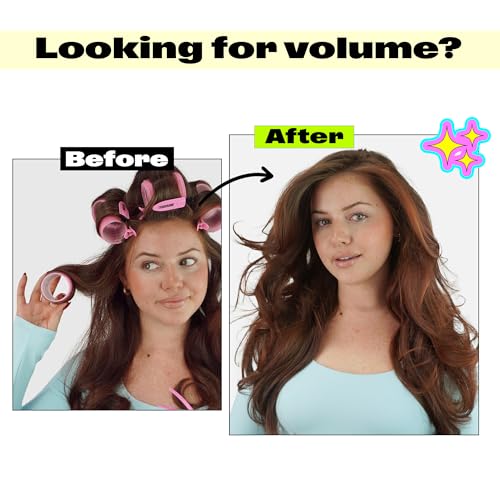 Trademark Beauty Large Self-Grip Hair Rollers Set – 37-Piece Kit with Rollers, Clips & Travel Case for Lasting Volume, Bombshell Blowouts & Bouncy Hair, Ideal for All Hair Lengths – Pink - size: Large