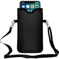 Neoprene Cell Phone Pouch 7.5 X 4.3 in Cloth Mobile Protection Case Bag with Crossbody Strap Neck Lanyard Cell Phone Case Black - color: Black