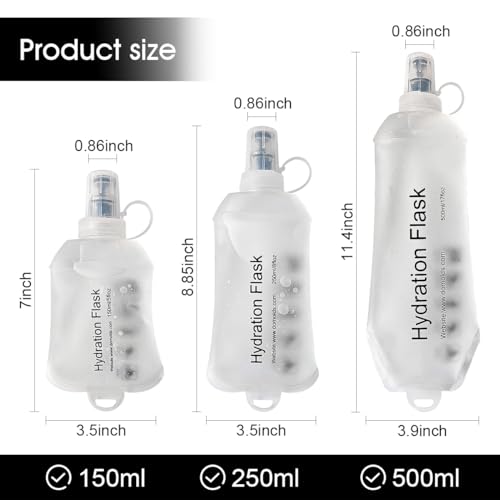 WILDREEDS 250ml Soft Flask, TPU Collapsible Soft Water Bottle for Hydration Pack, Running Vest, Folding Water Bottle for Hiking Cycling Climbing-2Pcs, White - color: 2pcs, 250ml White