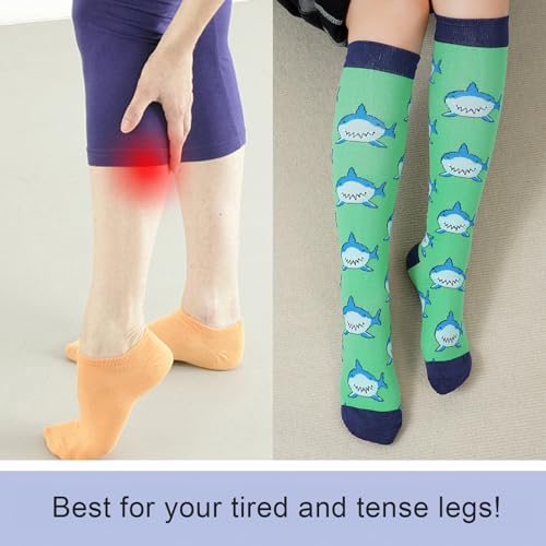 Junely Compression Socks for Women Knee High Stockings Funny Cute - color: A05shark