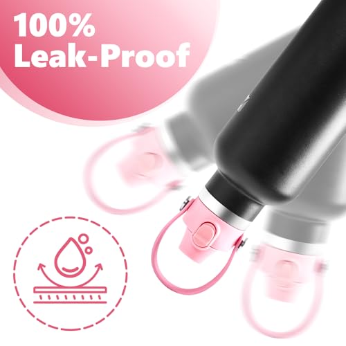 EIPOSAU Auto Flip Lid for Hydro Flask Standard Mouth Bottle, Spout lid for HydroFlask Narrow Mouth Bottle, Replacement Lid with Button Lock - color: Pink