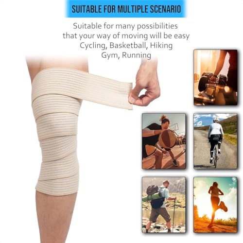 Extra Long Elastic Knee Wrap Compression Bandage Brace Support for Legs, Plantar Fasciitis, Stabilising Ligaments, Joint Pain, Squat, Basketball, Running, Tennis, Soccer, Football, Volleyball (Beige) - color: Beige