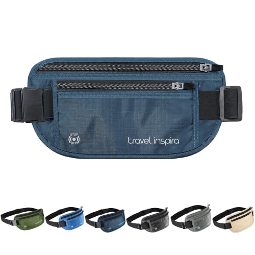 Travel Money Belt with Slim Anti-Theft RFID Passport Holder for Travel - color: Navy Blue