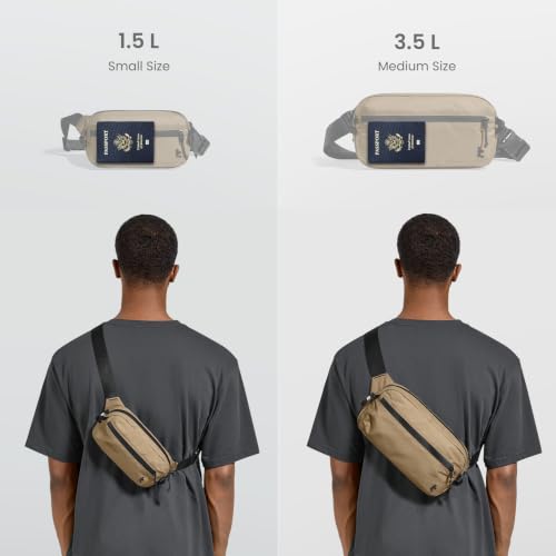 tomtoc 3.5L Sling Bag with RFID Blocking Crossbody Chest Pack for Men Women - color: Khaki, size: 3.5L