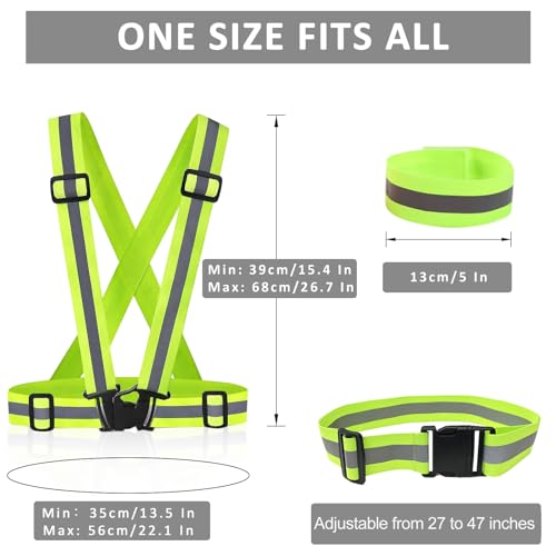 Reflective Vest - Running Vest Reflector, Reflective Running Vest with Safety Straps, High Visibility Reflector - color: A2-6pcs Green Kit