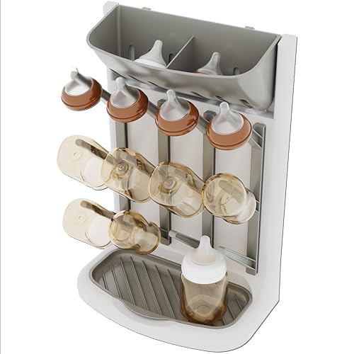 IEEK Baby Bottle Drying Rack,Space Saving Countertop Drying Rack for Baby Accessory & Pump Parts,Suction Cup Wall Mounted Bottle Rack Holder Large Vertical Drying Tower,Grey and White - size: Bottle rack with suction cup