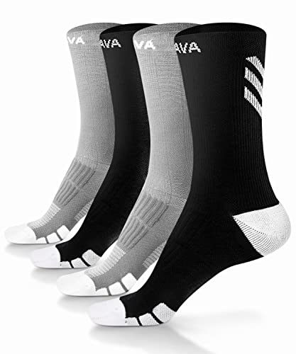 Dri-tech Compression Crew Socks 15-20mmHg (4 Packs) Quick Dry Athletic Running Socks, Small-Medium, Black-Grey-White