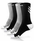 Dri-tech Compression Crew Socks 15-20mmHg (4 Packs) Quick Dry Athletic Running Socks, Small-Medium, Black-Grey-White