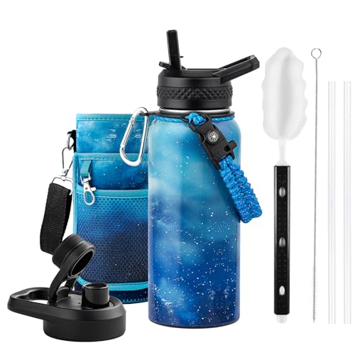 RAYMYLO Insulated Water Bottle 32 oz, Triple Wall Vacuum Stainless Steel - color: Aurora Blue, size: 32 Ounces