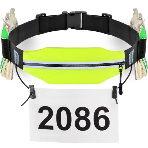 RJ-Sport Race Number Belt Bib Holder with Runner Pouch (Yellow) - color: 04 Yellow