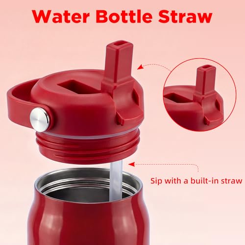 32 oz Insulated Water Bottle with Straw, Leakproof Stainless Steel Bottle with Handle, Non-Slip Silicone Sleeve, Internal Markings, Dishwasher Safe for Travel, Gym, Sports, Red - color: Red