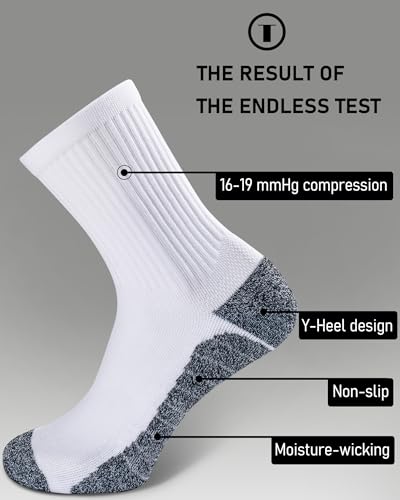 Elite Cushioned Compression Mid-crew Socks 4-Pack for Youth Women Men - color: White (4 Pairs), size: Medium