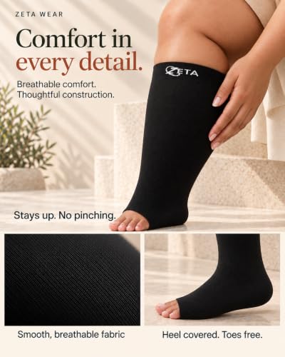 Zeta Wear Plus Size Compression Socks for Women and Men, Wide Calf Knee-High 15-19 mmHg Graduated Support, Easy-On Cuff, Fits Calves to 26 inch / 66 cm - color: 3 Pair - Black/Blue/Gray, size: 3XL
