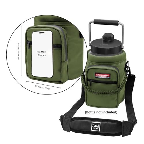 NATURE PIONEOR 26-128 oz Insulated Water Bottle Carrier Holder with Strap - color: Green, size: Half Gallon YETl