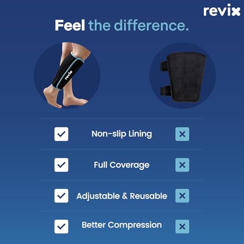 REVIX Shin Ice Pack Reusable Leg Ice Pack Wrap, Shin & Calf Ice Pack Wrap - size: Black-Regular Size-1 Pack