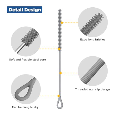 YOTIME Silicone Straw Cleaner Brush, 2Pcs Reusable Straw Brush, Gray - color: Gray