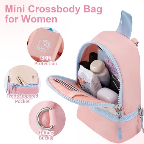 Babysun Mini Backpack Keychain Wristlet Pouch Small Change Coin Purse Cute Zipper Wallet With 3 RFID Card Slots For Women/Men Airpods Cosmetics - color: Pink Blue-L