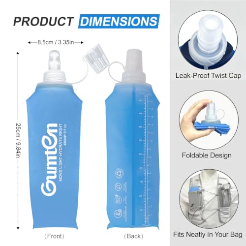 Soft Flask 480ml TPU Collapsible Running Water Bottle BPA-Free for Hydration Pack Jogging Hiking Cycling Camping Marathon (Light Blue) - color: Light Blue