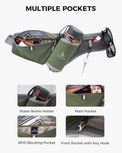 Fanny Pack with Water Bottle Holder, RFID Blocking Running Belt Bag - color: Green