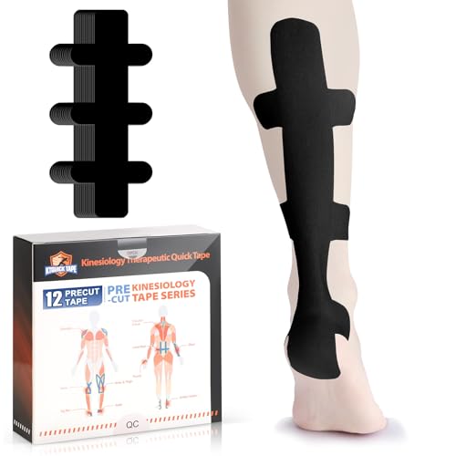 KTQUICK Precut Kinesiology Tape for Achilles Tendon,12PCS,20% Stronger,Black - color: Black
