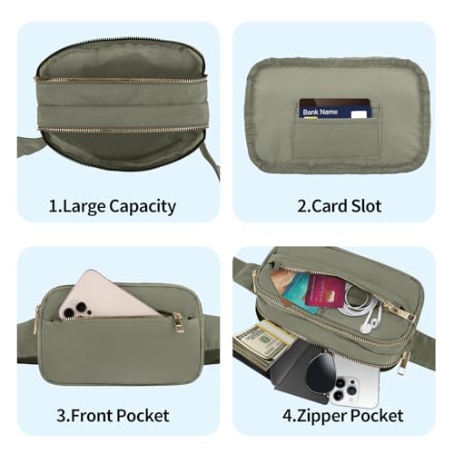 Fashion Fanny Bag-Waist Pack With Adjustable Belt Bag-Unisex Crossbody Pack Khaki Green - color: 3-Zipper Khaki Green