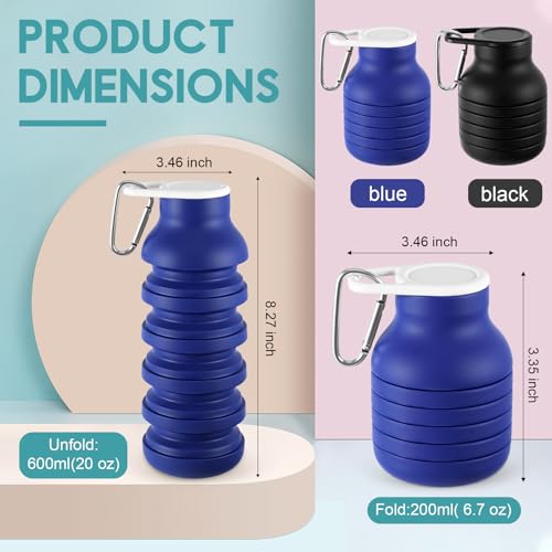 LemonRoad 2 Pcs 20 oz Collapsible Water Bottles, Black, Navy Blue - color: Black,Navy Blue