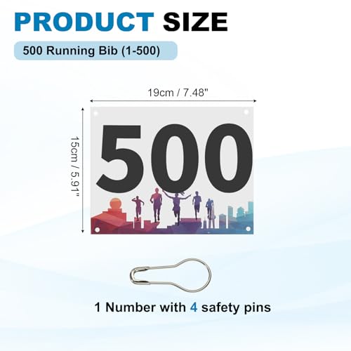 PATIKIL Running Bib Numbers 7.5x6" 1-500 Waterproof Race Competitor Numbers - size: 7.5x6"