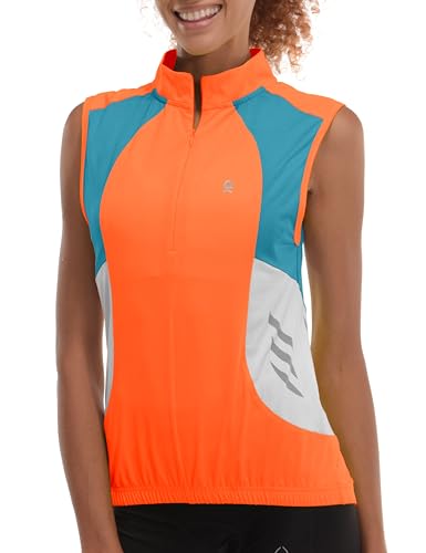 Little Donkey Andy Women's Half Zip Breathable Cycling Vests Reflective Sleeveless Jerseys Shirts Golf 4 Rear Pockets - color: Upgraded Orange, size: XX-Large